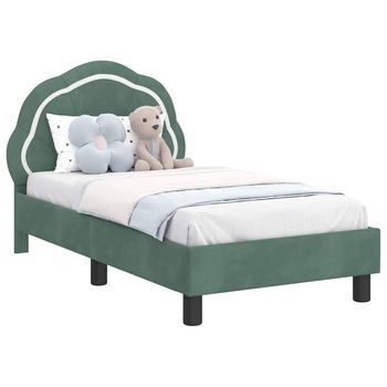 Cama Individual | Cama Para Adulto | Estructura De Cama Para Niños Pequeños Con Cabecera Verde Mar