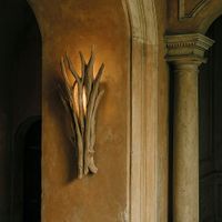 aplique de teca natural hecho a mano 37x37x78 cm