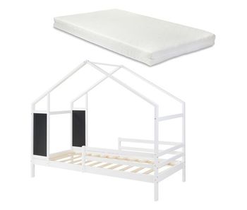 Cama infantil lorenskog en forma de casa con colchón 90x200cm blanco [en.casa]