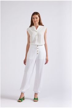pantalón con botones visibles y elástico en el tobillo white 44