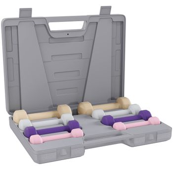 HOMCOM Juego de Mancuernas de 8 Piezas 2x0,5 kg 2x1 kg 2x1,5 kg 2x2 kg Antideslizantes y Estuche de Transporte Multicolor