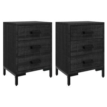 Pack 2 Uds Mesitas De Noche | Mesilla De Noche Madera Maciza De Pino Negro 40x30x55 Cm