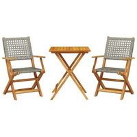 juego de bistro de 3 uds  conjunto mueble jardin mesa y sillas ratan pe y madera maciza gris