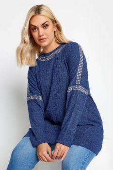 Yours Jersey Azul Con Tachuelas, Mujer Curvy Y Tallas Grandes, Yours