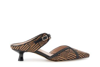 sabot con parte superior de efecto rafia y trenza black/tan 36
