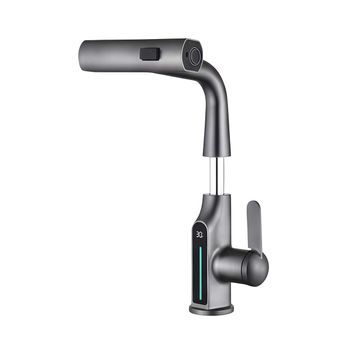 Grifo De Lavabo Extensible Con Pantalla De Temperatura Led Acabado Metalizado