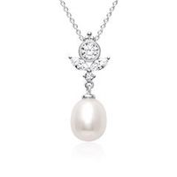 cadena de plata 925 con colgante de perlas y circonitas