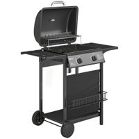 outsunny barbacoa de gas con 2 quemadores 5 kw y 2 ruedas termometro mesas laterales estante rejilla calentadora   aosom espana