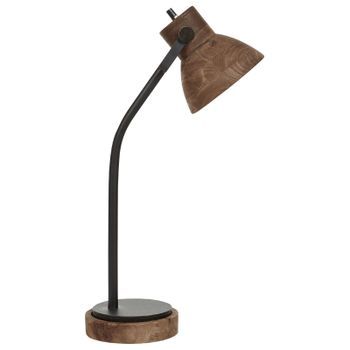 Lámpara De Mesa De Madera De Mango Marrón Oscuro Negro 62 Cm A Mano Base Pantalla Kolar