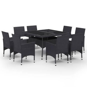 Set De Comedor De Jardín 9 Piezas Ratán Pe Y Vidrio Negro Vidaxl