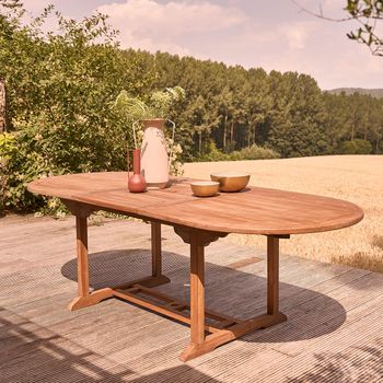 Mesa De Jardín Extensible Y Ovalada De Madera Teca Maciza Aceitada 8/10 Pers.