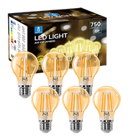 aigostar - bombilla led e27 edison 8w equivalente a 57w blanco calido 2200k 750 lumenes bombilla led vintage decorativa a60 de filamento no regulable cristal ambar pack 6