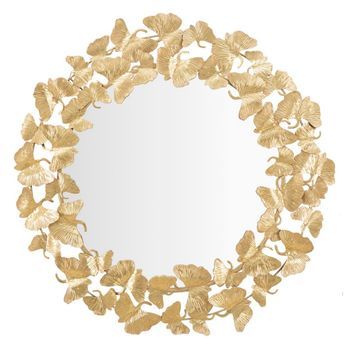 Espejo De Pared Redondo Con Hojas De Metal Dorado Ø Cm 87x2,5