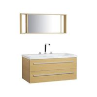 mueble de bano moderno beige y plateado con espejo 2 cajones lavabo almeria
