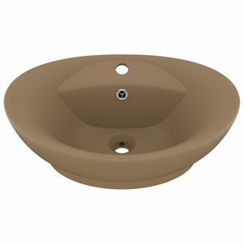 Lavabo De Baño Moderno | Lavabo Lujoso Con Rebosadero Cerámica Crema Mate 58,5x39 Cm