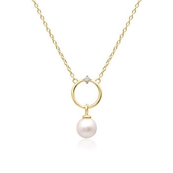 Cadena de plata 925 con círculo y perla, oro IP