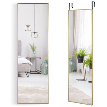 Costway Espejo Colgante a la Puerta de Pared Marco de Aleación de Aluminio Cristal Irrompible 120 x 37 cm Dorado