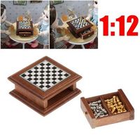112 scale dollhouse miniature chess set board chess game dollhouse checkerboard brown handcrafted chess board storage box