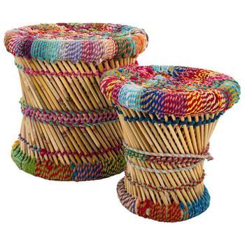 Set 2 Taburetes Multicolor De Bambu
