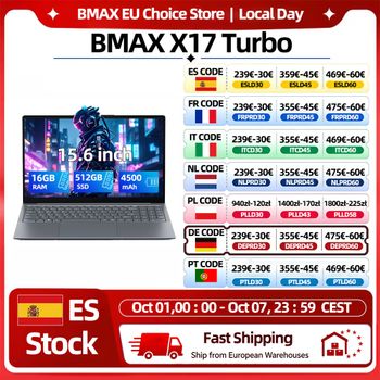 Bmax X17 Turbo, Portátil de 15.6 Pulgadas, 16 GB de RAM, 512 GB de SSD, Procesador Intel Ultra 5 115U, Windows 11 Pro, 1920*1080, HDMI, Wifi, USB, PC