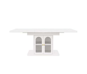 Mesa de comedor extensible 150/200 x 80 cm - con almacenamiento, tablero grueso, iluminación led, estilo escandinavo - blanco + mármol