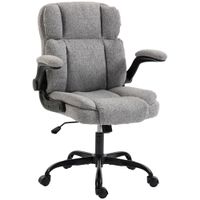 homcom silla de oficina giratoria con reposabrazos abatibles altura regulable funcion de balanceo en tejido efecto lino gris   aosom espana