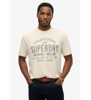Superdry para hombre. M1012204A Camiseta Machined Goods Workwear blanco crema (XXL), Casual, Algodón, Manga corta