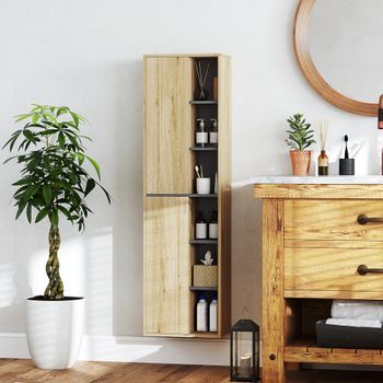 Columna De Baño De Pared De Mdf Homcom 40x24x141,5 Cm Natural