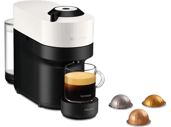 Cafetera de cápsulas - Nespresso® Krups Vertuo Pop XN920110, 1500 W, 0.56 L, Calentamiento 30 s, Tecnología Centrifusion™, Bluetooth, Wi-Fi, White