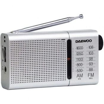Daewoo DW1037 Radio Portátil AM/FM Plateada con Auriculares y Antena Telescópica