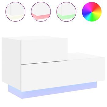 Mesita De Noche | Mesilla De Noche Con Luces Led Blanca 70x36x40,5 Cm
