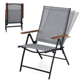 Costway Juego de 2 Sillas Plegables para Exterior Ligera con Respaldo Reclinable Marco Metal para Picnic Playa Sin Montaje Carga 150kg Gris
