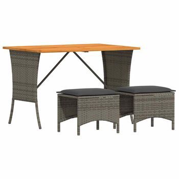 Set Comedor De Jardín 3 Uds Con Cojines Ratán Sintético Gris Cfw653502