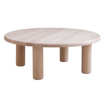 Mesa de centro redonda de pino macizo 87 cm barnizada