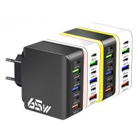 cargador usb pd de 65w 6 puertos 3usb-a  3usb-c pd qc30 cargador de pared rapido adaptador eu plug us plug para iphone
