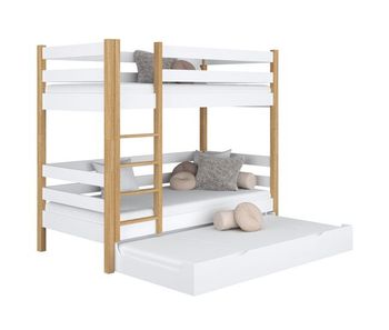 Litera de madera con cajón para colchón n01 blanco / roble