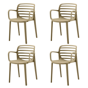 Pack 4 Sillas Jardín Siena Color Arena Fabricadas 100% En Polipropileno Modelo Apilable Eme Mobiliario