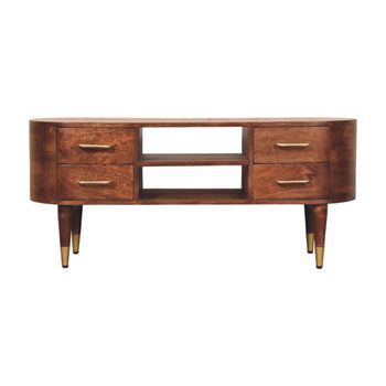 Mueble Multimedia De Madera Maciza, Estilo Artesanal, Valenza Chestnut.