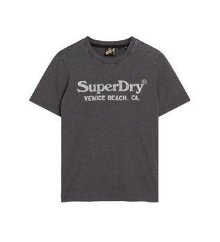 Superdry para mujer. W1011403A Camiseta con acabado metalizado gris (XS), Casual, Algodón, Manga corta