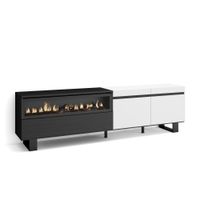 mueble tv efecto madera blanco y negro 200x35x57 chimenea efecto fuego