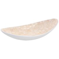 centro de mesa de madera y madreperla blanco 48x22x10h cm