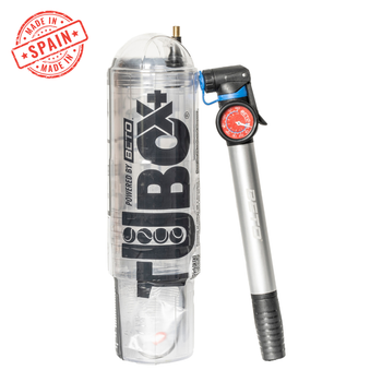 TuboX4 Crystal + Bomba de aire con manómetro 27cm  TuboPlus - Presurizador de Pelotas de Tenis y Padel