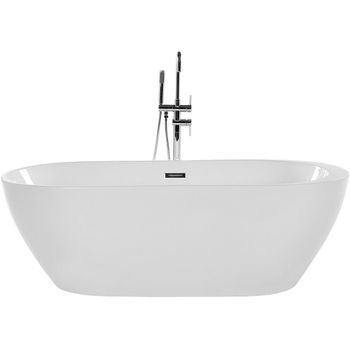 Bañera Independiente De Acrílico Blanco Plateado 170 Cm Con Rebosadero Moderno Nevis