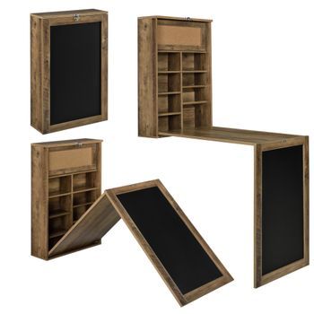 [en.casa]® Escritorio Plegable De Pared - Con Corcho Y Pizarra - 80 X 50 X 18,5 Cm - Mdf - Con Estantes Para Almacenar - Color Madera