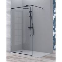 mampara de ducha fijo walk in reborde negro  vidrio templado 8mm antical  195cm altura  negro  70-120cm  70 cm 1 fijo - negro mate - reborde negro