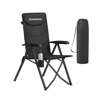 Silla de Camping Reclinable con Respaldo Alto Ajustable, Negro