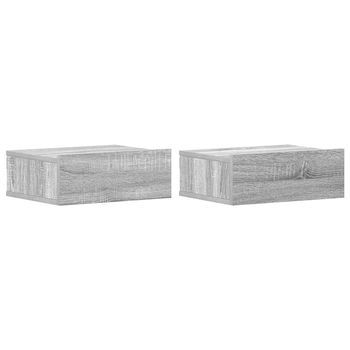 Pack 2 Uds Mesita De Noche | Mesa Auxiliar | Mesilla Flotante Madera Gris Sonoma 40x30x15 Cm