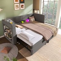cama de descanso tapizada 90x200 cm sofa cama individual con cama nido brazos con puerto usb y type-c y portavasos tejido mezcla de lino color gris sin colchon