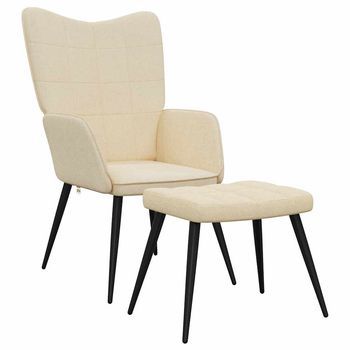 Sillón De Relax Con Reposapiés De Tela Color Crema Cfw551944