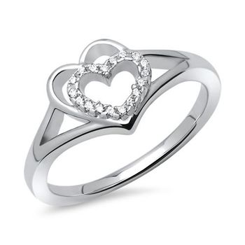 Anillo plata rodiado corazón doble circonita